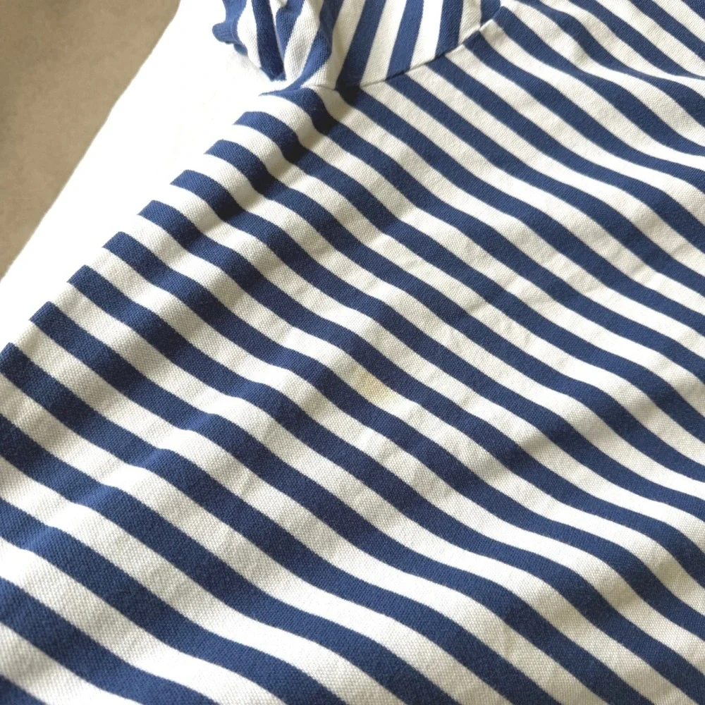 90's Polo Ralph Lauren XXL Blue White Striped Custom Fit Crest Polo Shirt